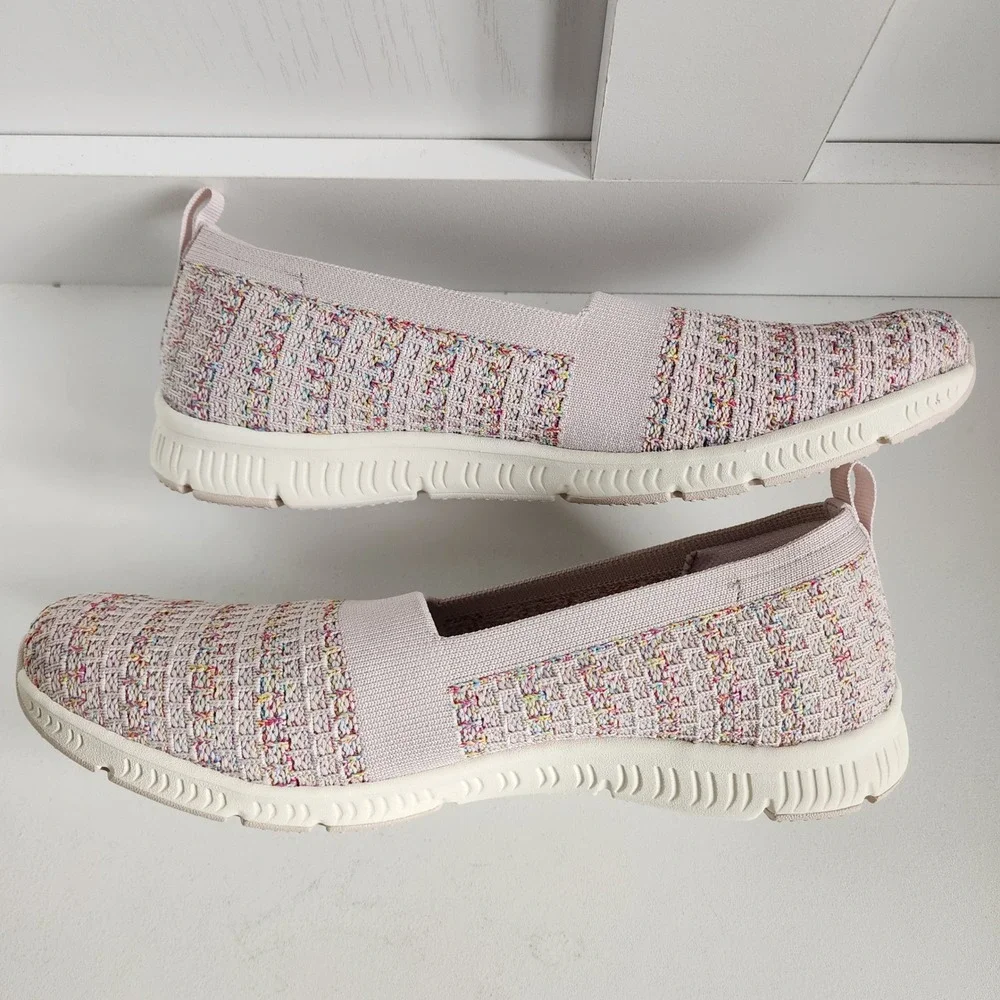 Skechers Active Be Cool 9.5 Slip On Walking Shoes Pink Multi Confetti Woven  NEW